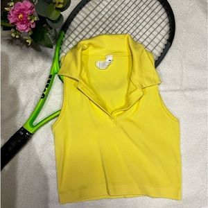 Light Yellow 90Degree Cropped Collared Tank